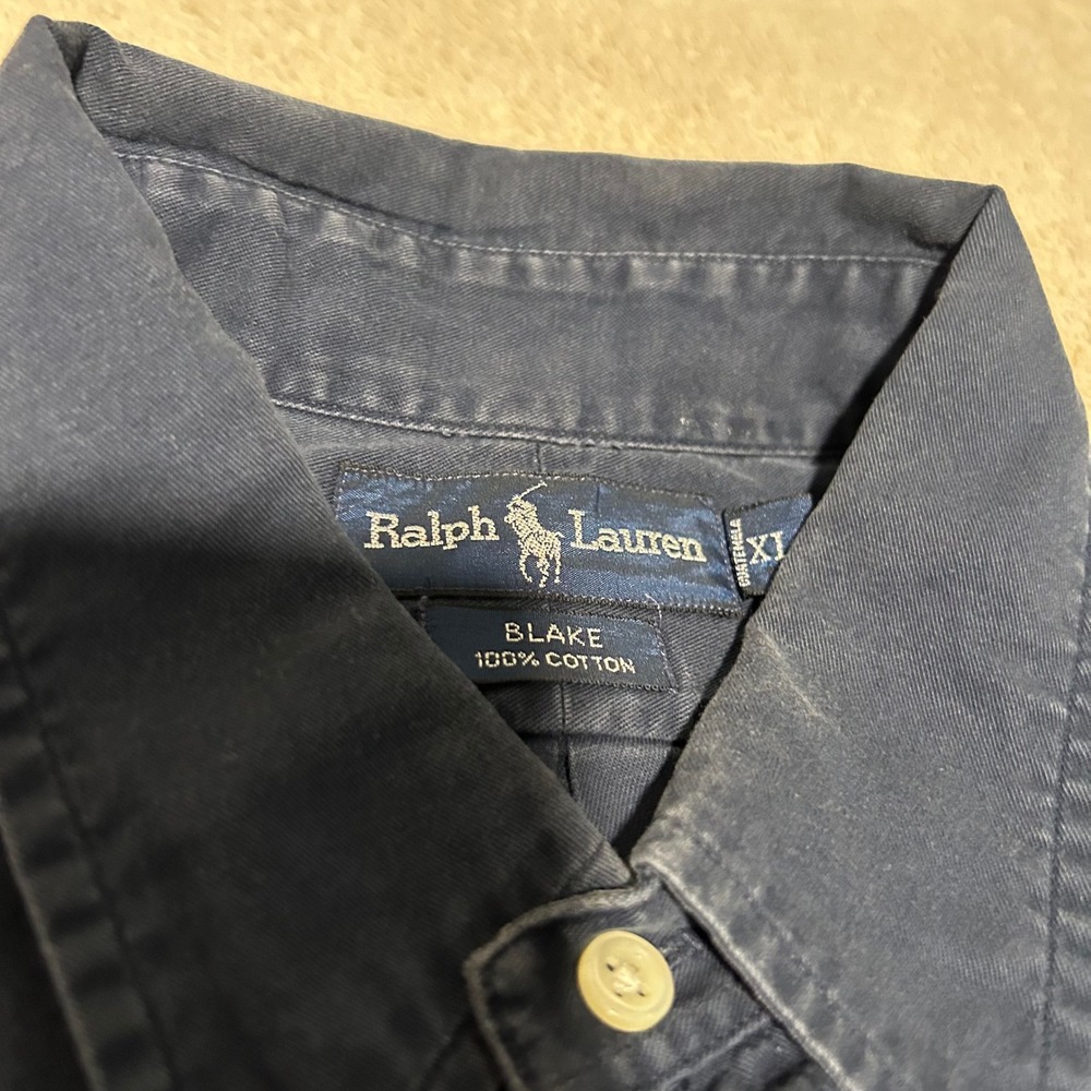 Ralph Lauren Blake Button Down Shirt Mens XL Navy Blue Cotton Long Sleeve Pony - Picture 4 of 8